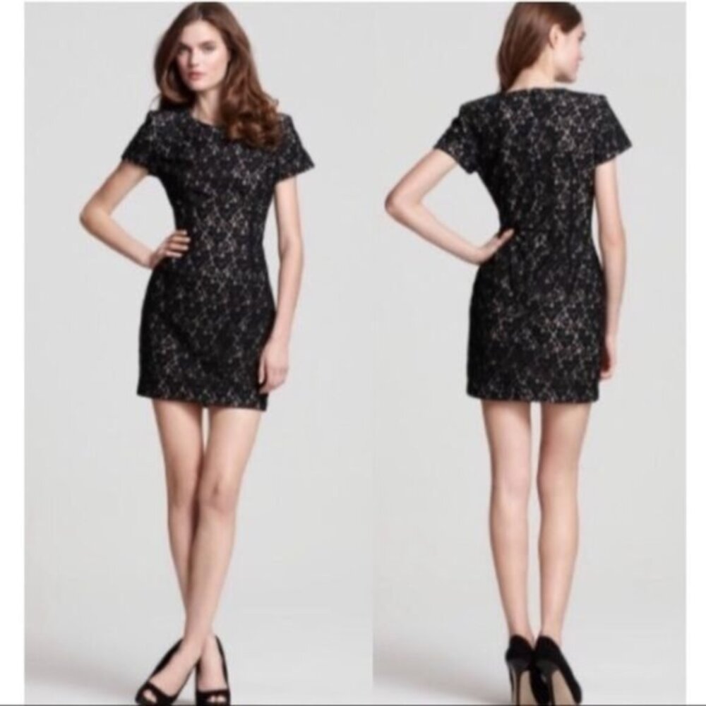 French Connection Black Lace Dress 2 Libby Short Sleeve Mini Floral Cream LBD